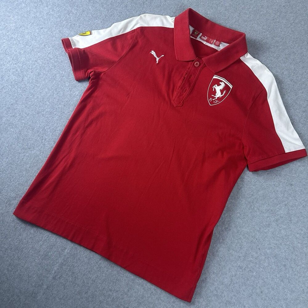 PUMA Scuderia Ferrari Red White Men's M Polo Shirt Regular Fit Breathable Cotton